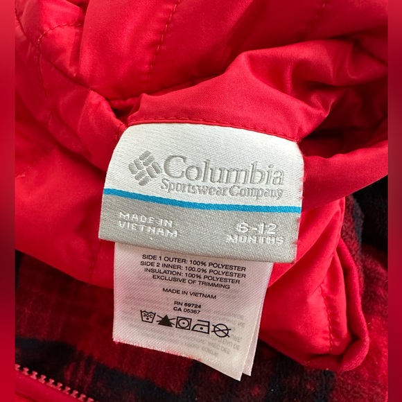 Columbia Double Trouble Red/plaid reversible puffer jacket. Size 6-12 month. - Picture 5 of 5